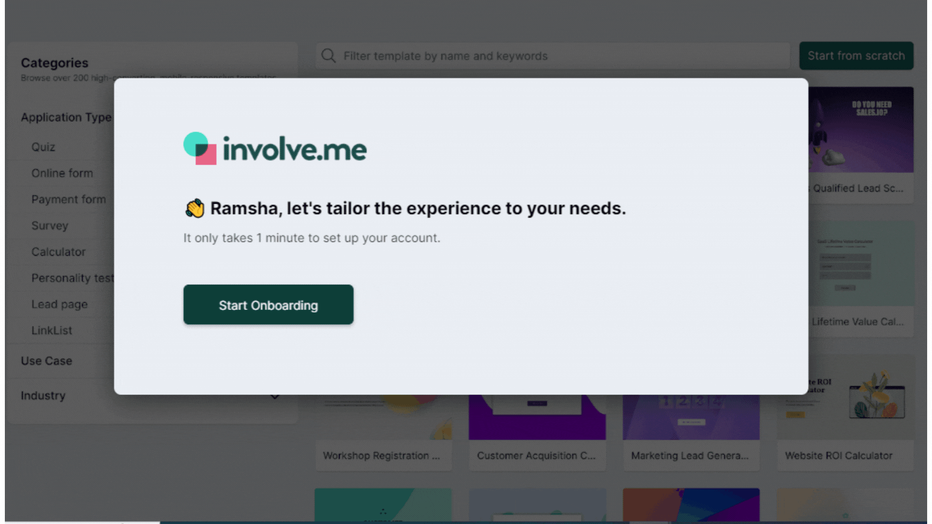 involve.me onboarding.
