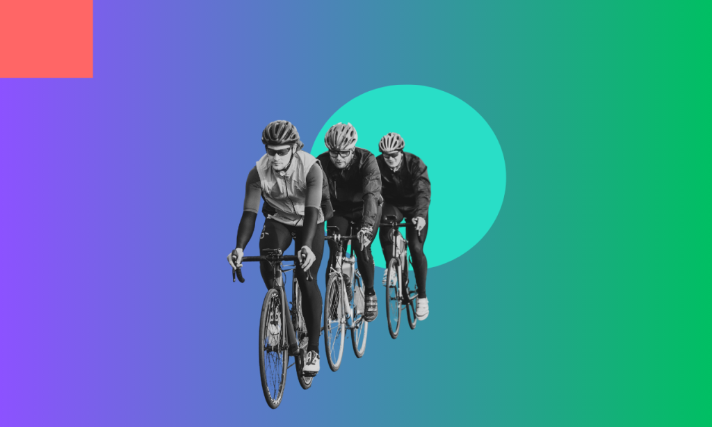 three men on bicycles.