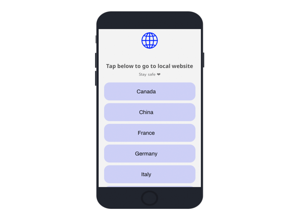 mobile phone page choose local website options.